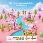 100PCS Kids Magnetic Blocks Princess Castle Set Magnetic Building Cubes Holiday Gift