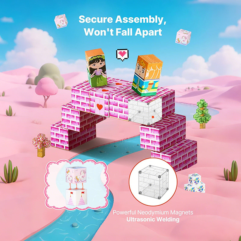 100PCS Kids Magnetic Blocks Princess Castle Set Magnetic Building Cubes Holiday Gift
