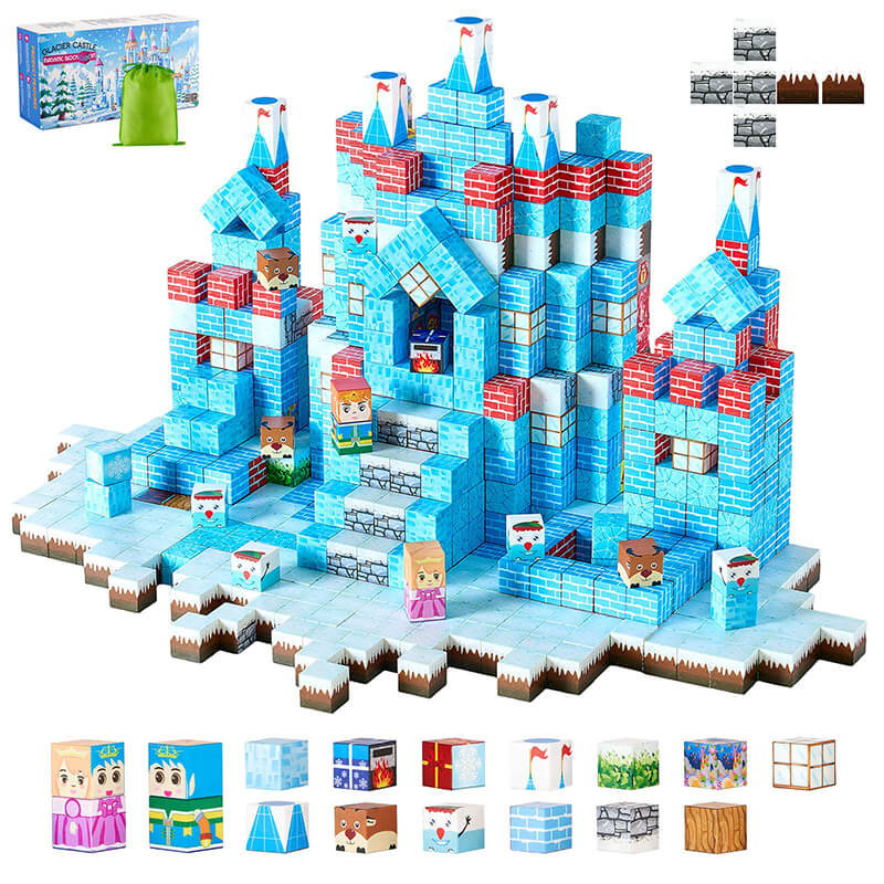 Kids Magnetic Building Blocks 150pcs Glacier Castle Set Interactive Toys Creative Holiday Gift
