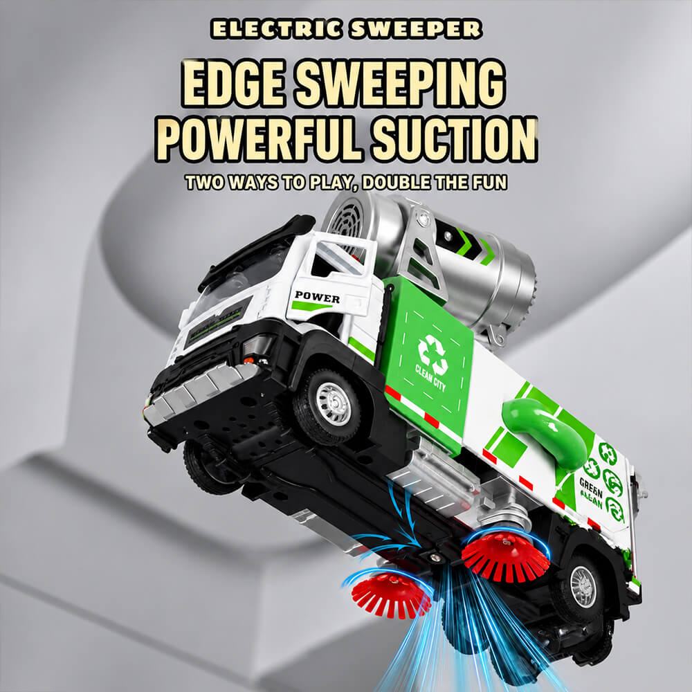 Kids Multifunctional Alloy Car Sanitation Sweeper Truck Toy with Spray and Vacuum Cleaning Functions
