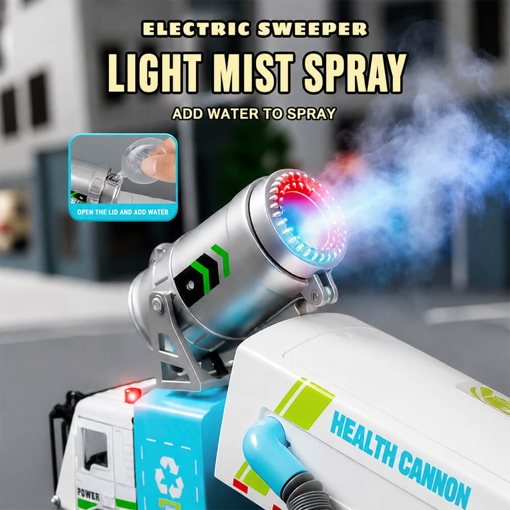 Kids Multifunctional Alloy Car Sanitation Sweeper Truck Toy with Spray and Vacuum Cleaning Functions