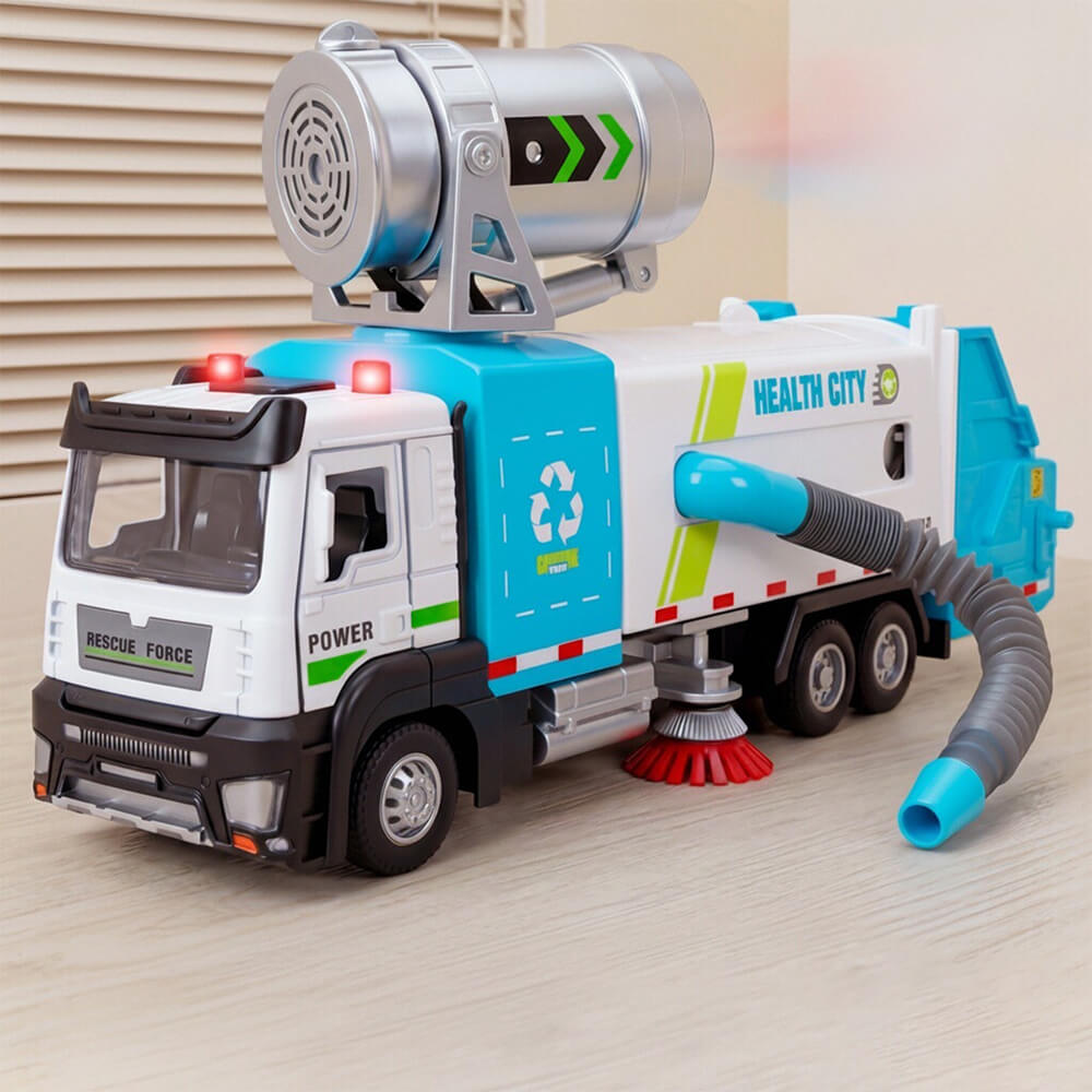 Kids Multifunctional Alloy Car Sanitation Sweeper Truck Toy with Spray and Vacuum Cleaning Functions