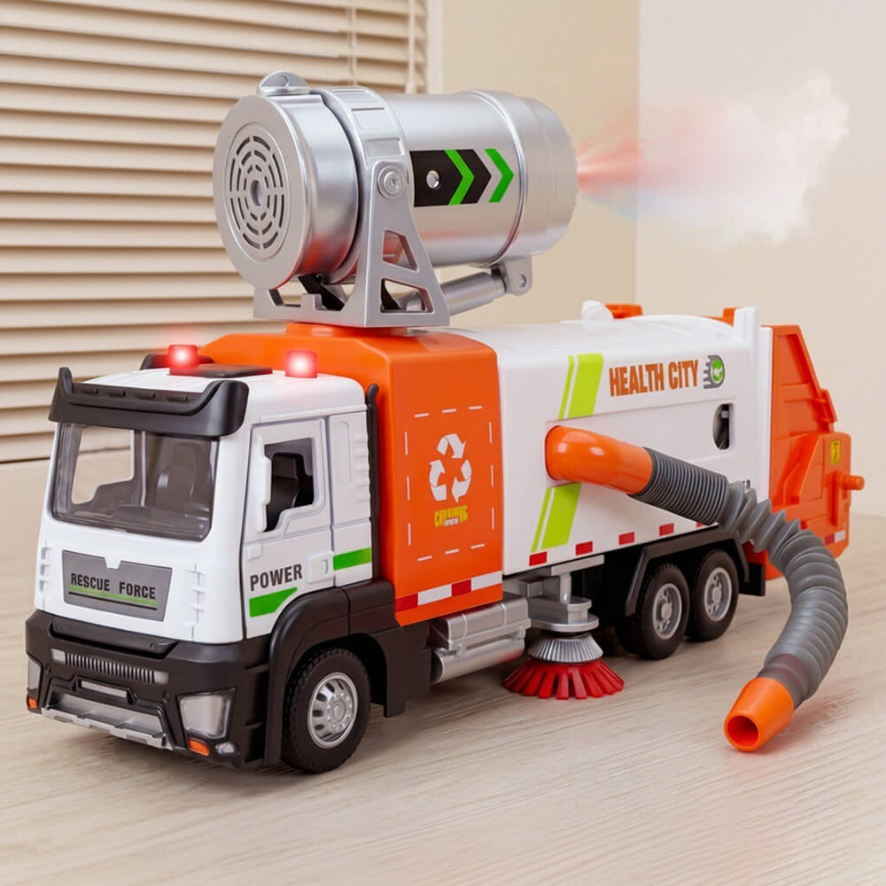Kids Multifunctional Alloy Car Sanitation Sweeper Truck Toy with Spray and Vacuum Cleaning Functions