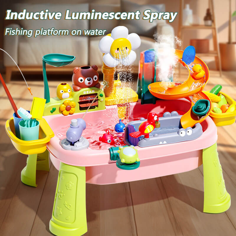 Kids Play Sink with Electric Sunflower Upgraded Water Table Running Water Slide Toy Fishing Game