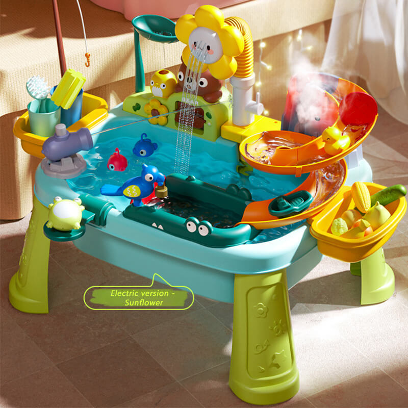 Kids Play Sink with Electric Sunflower Upgraded Water Table Running Water Slide Toy Fishing Game