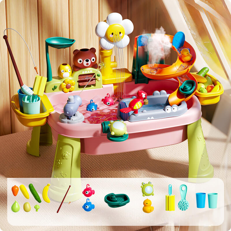 Kids Play Sink with Electric Sunflower Upgraded Water Table Running Water Slide Toy Fishing Game