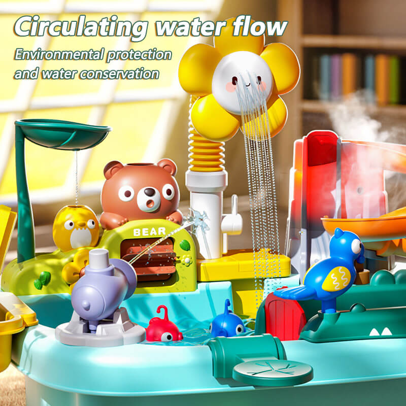 Kids Play Sink with Electric Sunflower Upgraded Water Table Running Water Slide Toy Fishing Game