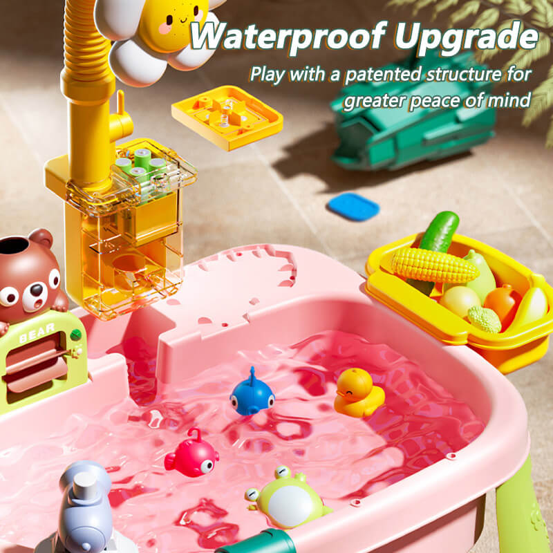 Kids Play Sink with Electric Sunflower Upgraded Water Table Running Water Slide Toy Fishing Game