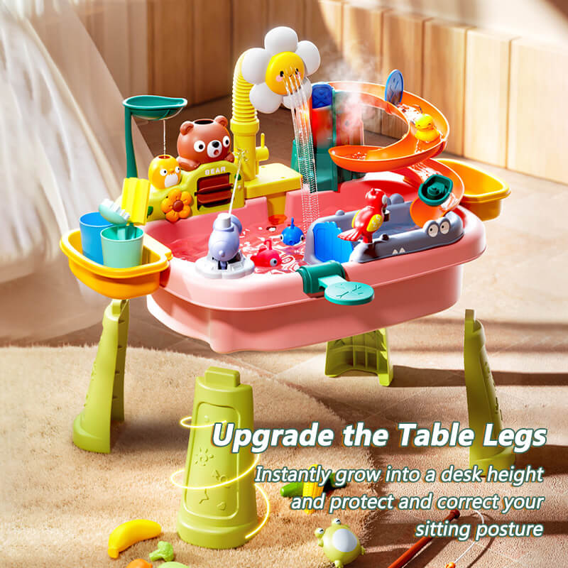 Kids Play Sink with Electric Sunflower Upgraded Water Table Running Water Slide Toy Fishing Game