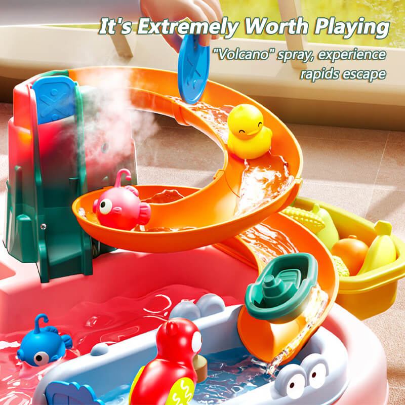 Kids Play Sink with Electric Sunflower Upgraded Water Table Running Water Slide Toy Fishing Game