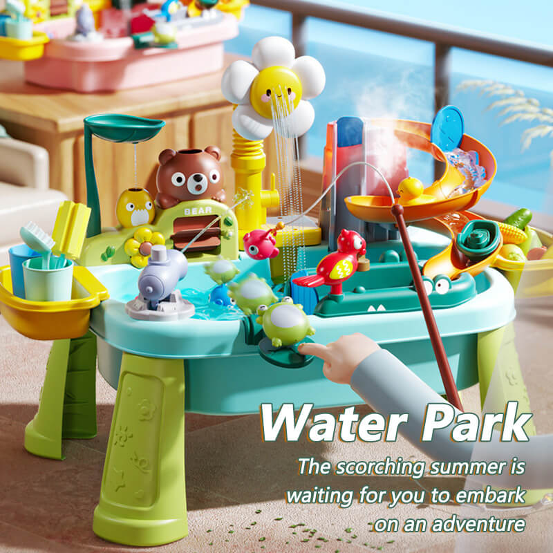 Kids Play Sink with Electric Sunflower Upgraded Water Table Running Water Slide Toy Fishing Game