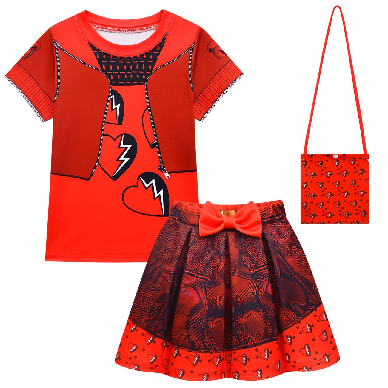Kids Princess Red Costume T-shirt Shirts and Bag Halloween Cosplay Outfit