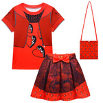 Kids Princess Red Costume T-shirt Shirts and Bag The Rise Of RED Halloween Cosplay Outfit 3PCS Set