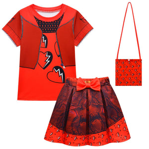 Kids Princess Red Costume T-shirt Shirts and Bag The Rise Of RED Halloween Cosplay Outfit