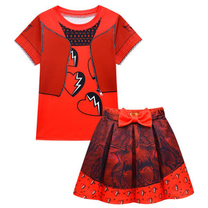 Kids Princess Red Costume T-shirt Shirts and Bag The Rise Of RED Halloween Cosplay Outfit 3PCS Set