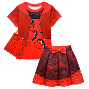 Kids Princess Red Costume T-shirt Shirts and Bag The Rise Of RED Halloween Cosplay Outfit 3PCS Set