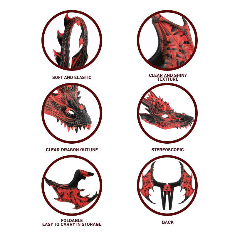 Kids RP Dragon Costume Set 3-Piece Mask Wings and Tail Fantasy Lightweight Cosplay for Theme Party