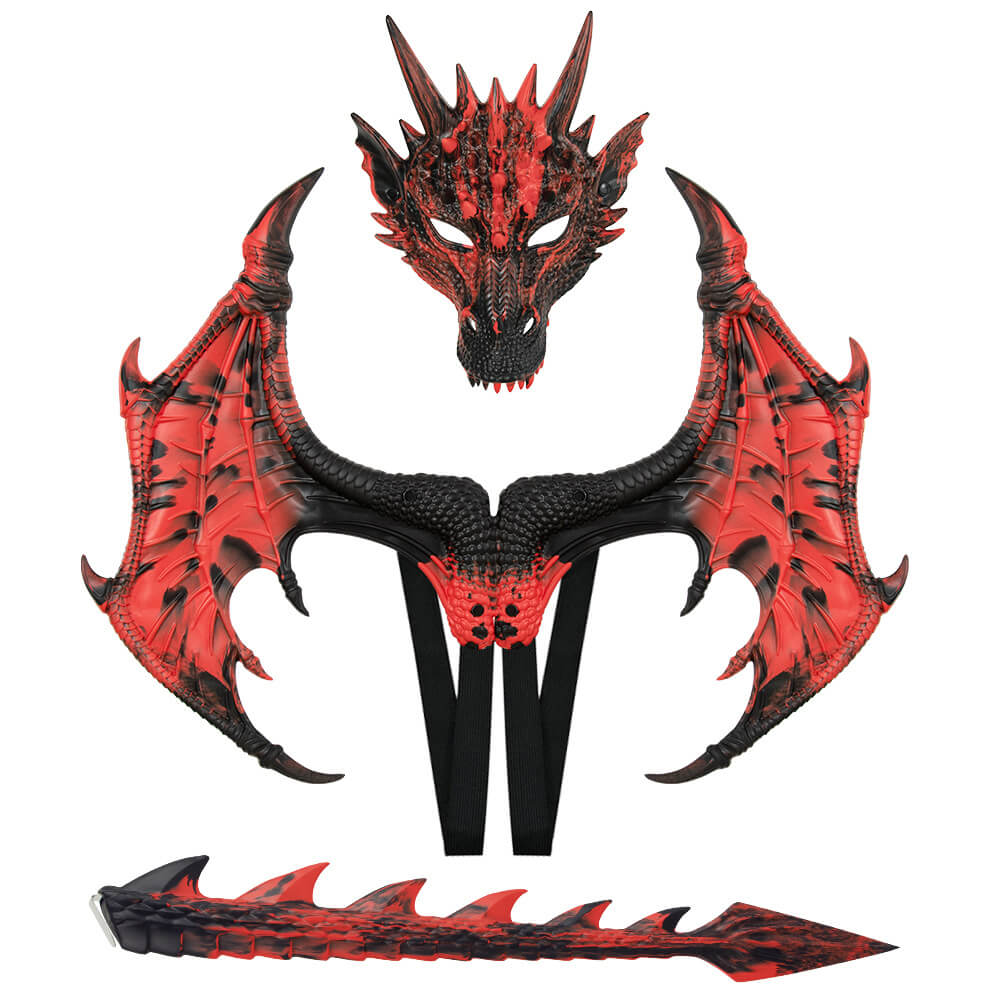 Kids RP Dragon Costume Set 3-Piece Mask Wings and Tail Fantasy Lightweight Cosplay for Theme Party