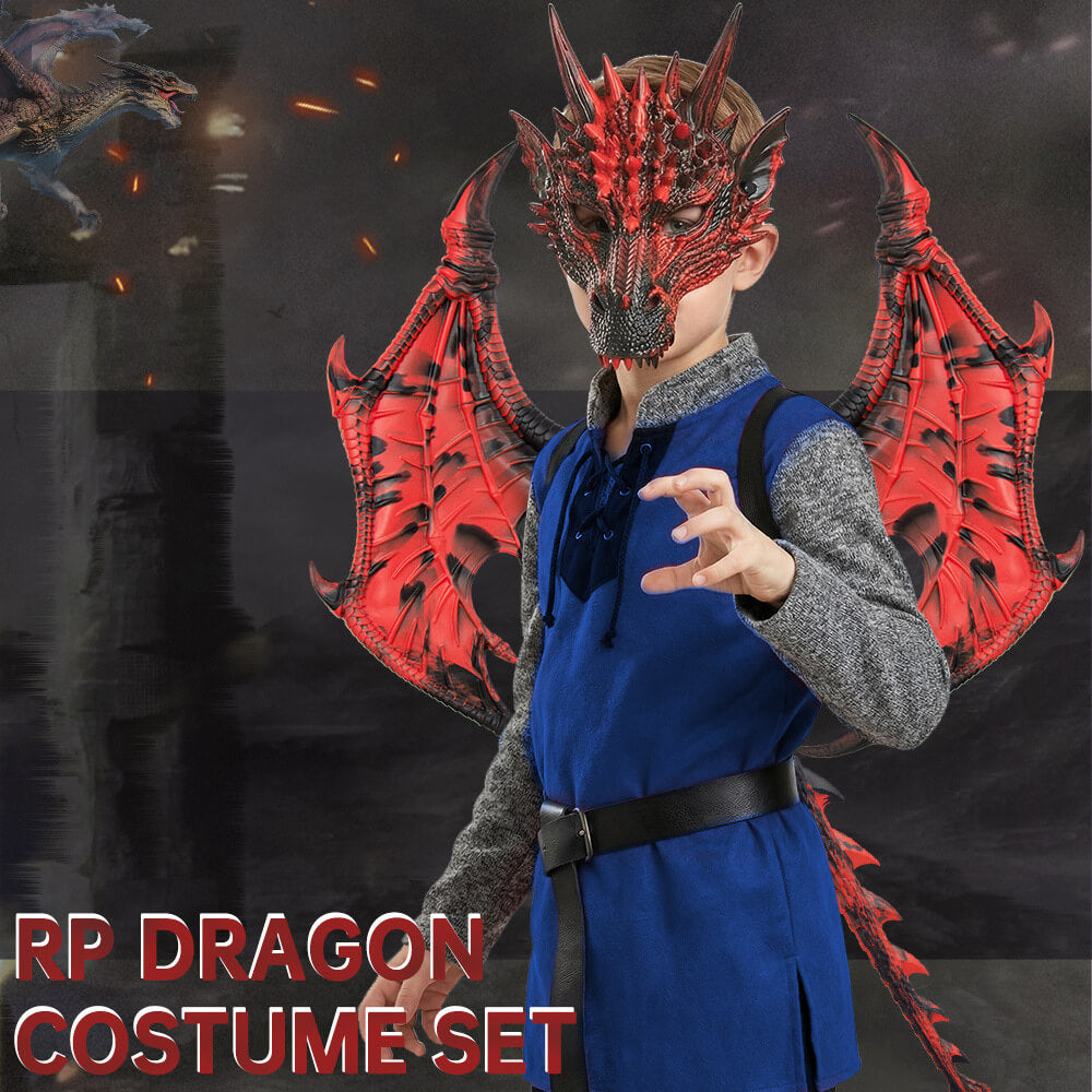 Kids RP Dragon Costume Set 3-Piece Mask Wings and Tail Fantasy Lightweight Cosplay for Theme Party
