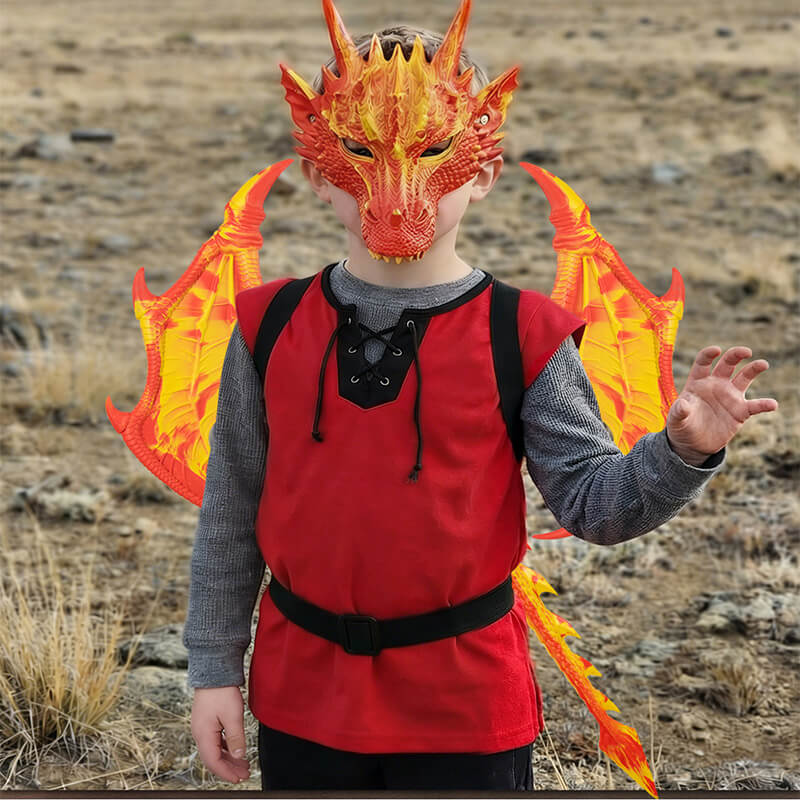 Kids RP Dragon Costume Set 3-Piece Mask Wings and Tail Fantasy Lightweight Cosplay for Theme Party