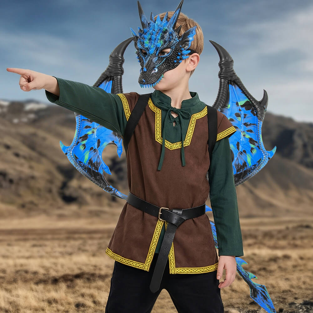 Kids RP Dragon Costume Set 3-Piece Mask Wings and Tail Fantasy Lightweight Cosplay for Theme Party