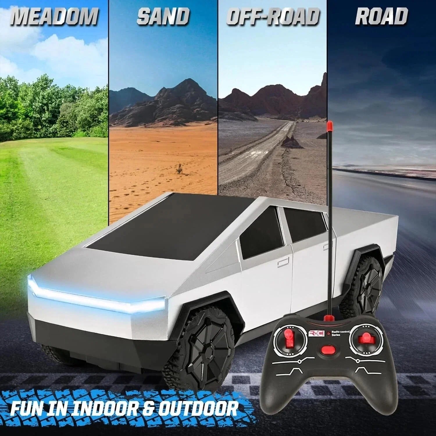 Kids Remote Control Car Cyber Truck Transformer Robot 360° Rotation Drift with LED Lights