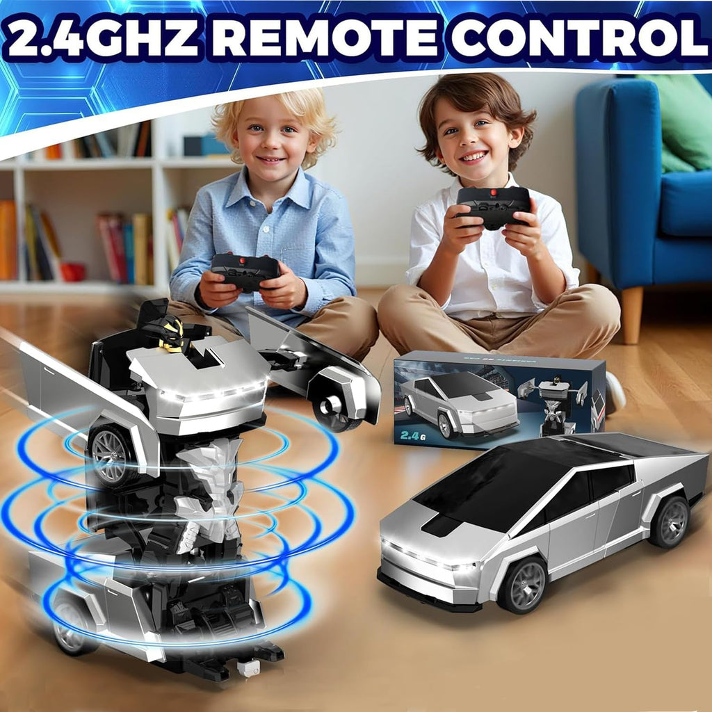 Kids Remote Control Car Cyber Truck Transformer Robot 360° Rotation Drift with LED Lights