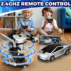 Kids Remote Control Car Cyber Truck Transformer Robot 360° Rotation Drift with LED Lights
