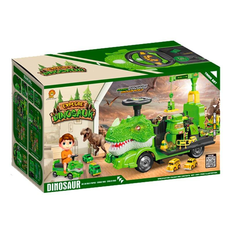 Kids Ride On Dinosaur Car Transformable Parking Lot With Music Story For Girls & Boys