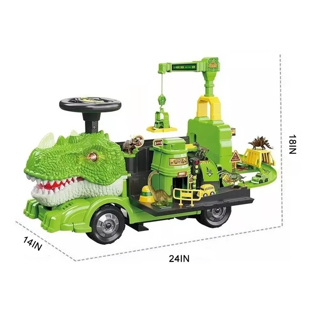 Kids Ride On Dinosaur Car Transformable Parking Lot With Music Story For Girls & Boys
