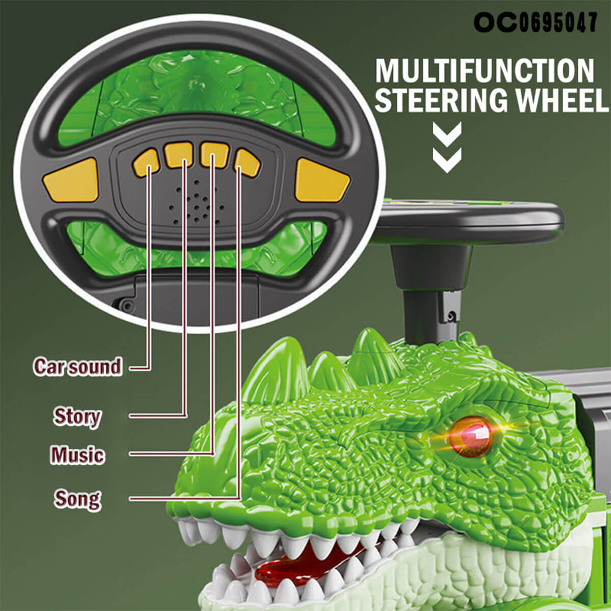 Kids Ride On Dinosaur Car Transformable Parking Lot With Music Story For Girls & Boys