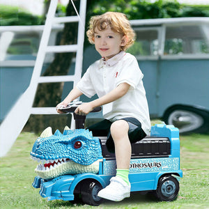 Kids Ride On Dinosaur Car Transformable Parking Lot With Music Story For Girls & Boys