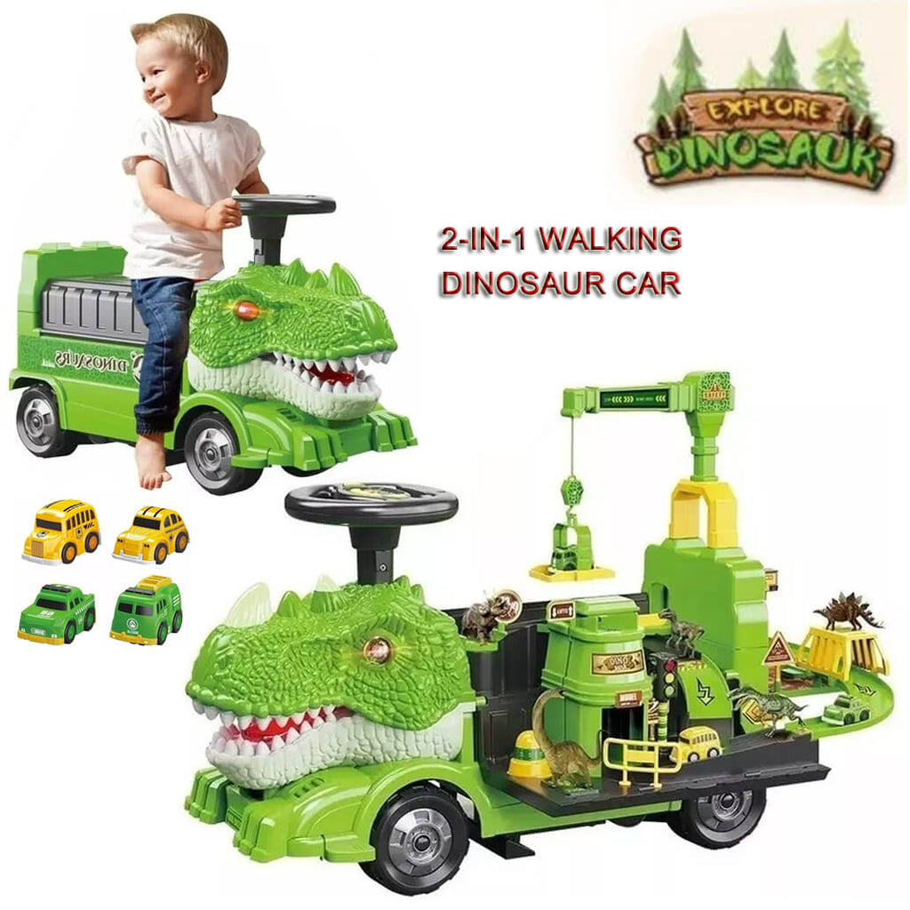 Kids Ride On Dinosaur Car Transformable Parking Lot With Music Story For Girls & Boys