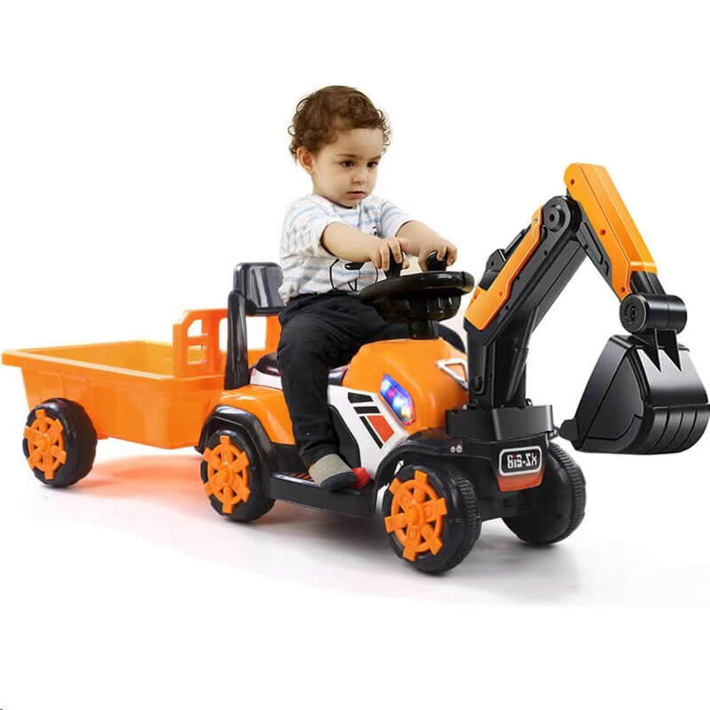 Toddler Electric Excavator 6V Ride-on Pedal Tractor With Power Digger & Music Sounds
