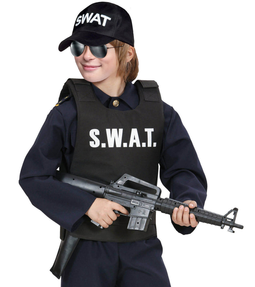 Kids SWAT Costume Police Outfit Bulletproof Vest Glasses Interphone and Hat 4pcs Suit for Cop Cosplay