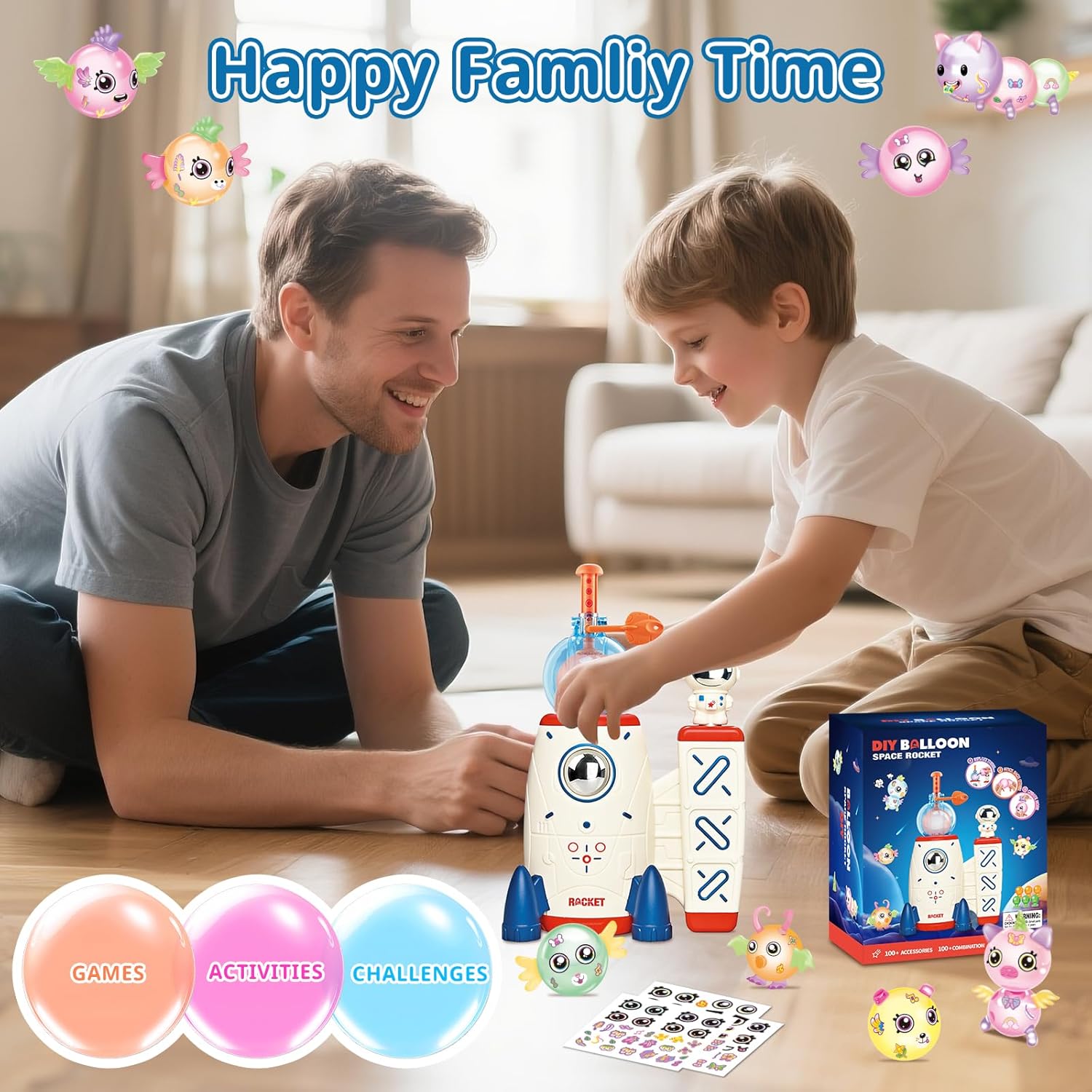 Kids 230pcs Space Magic Balloon Set Cute DIY Sticker Decorated Balloons Toy with Pump
