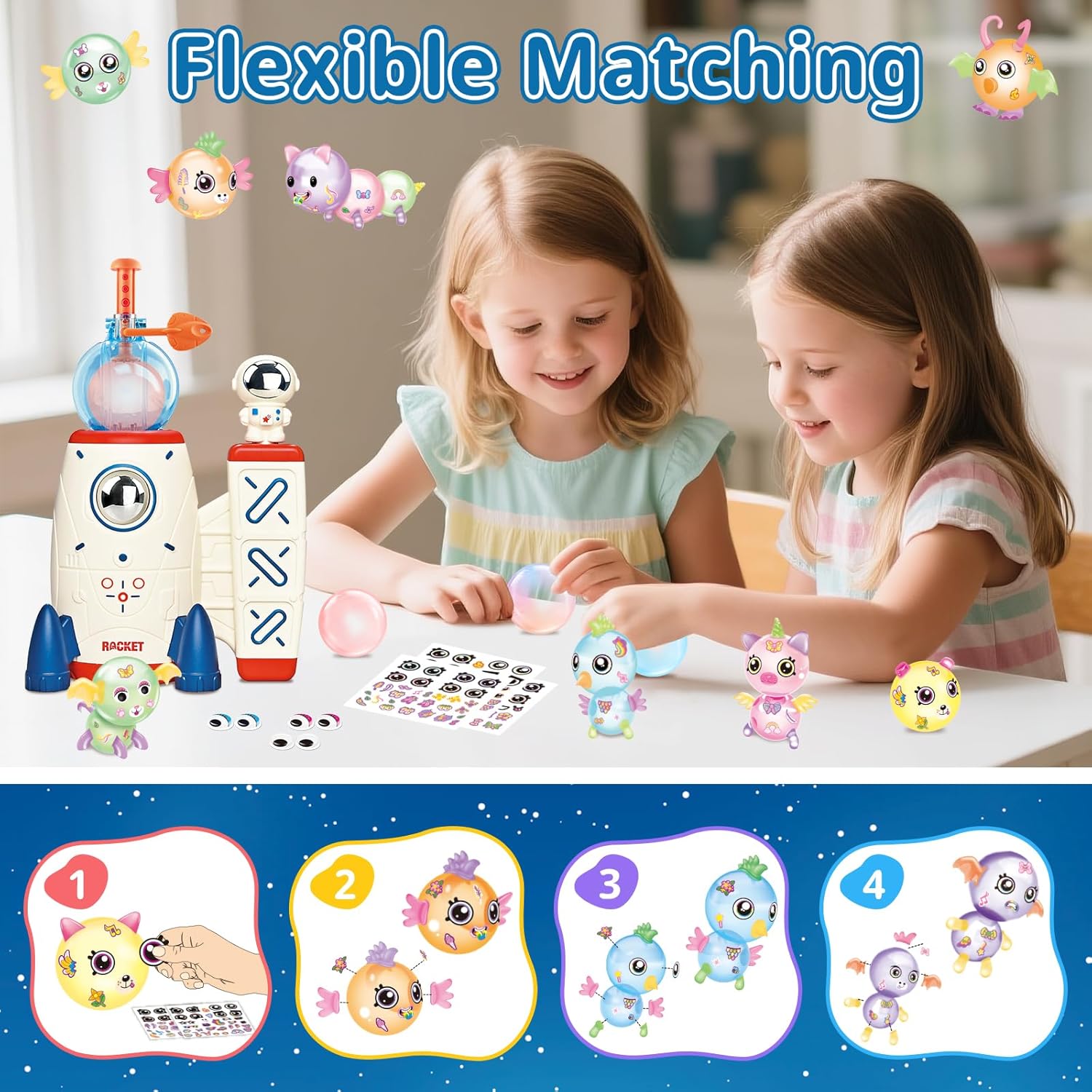 Kids 230pcs Space Magic Balloon Set Cute DIY Sticker Decorated Balloons Toy with Pump