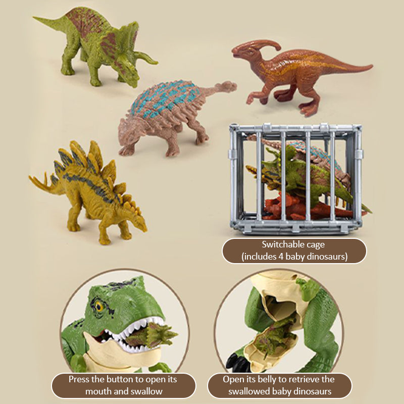 Kids 5-Piece T-Rex Toy Set Realistic Swallowing Dinosaur with Swing and Sound Effects
