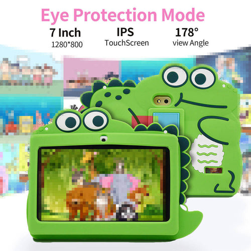 7'' Kids Tablet with Cute Silicone Case Eye Protection IPS Screen Tablet Educational Learning Toys for Kids 3+