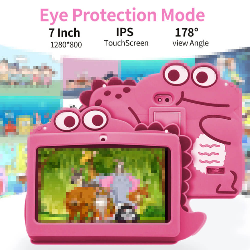 7'' Kids Tablet with Cute Silicone Case Eye Protection IPS Screen Tablet Educational Learning Toys for Kids 3+