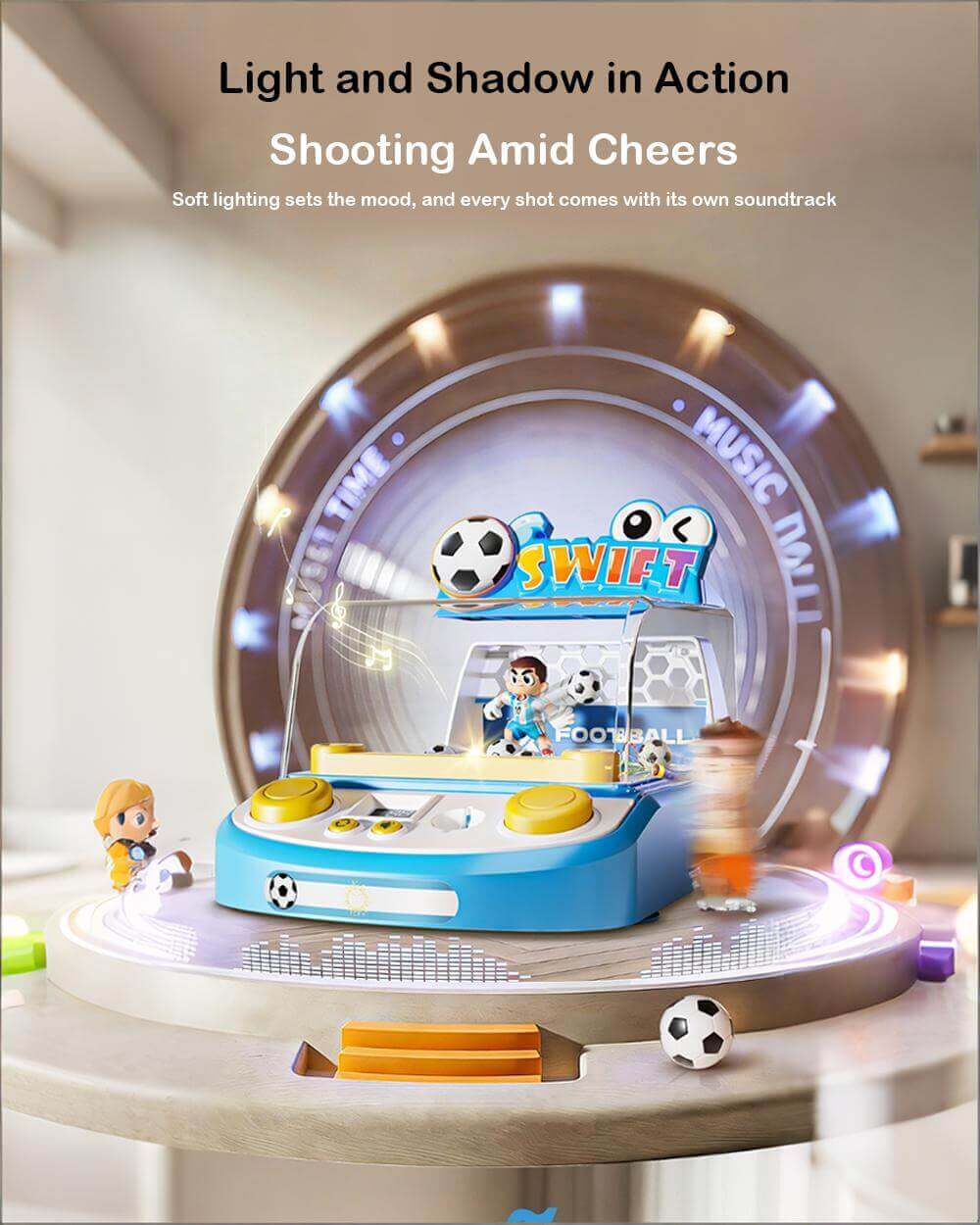 Kids Tabletop Soccer Game Interactive Arcade Soccer Machine with Light and Sound for One or 2-Player Play