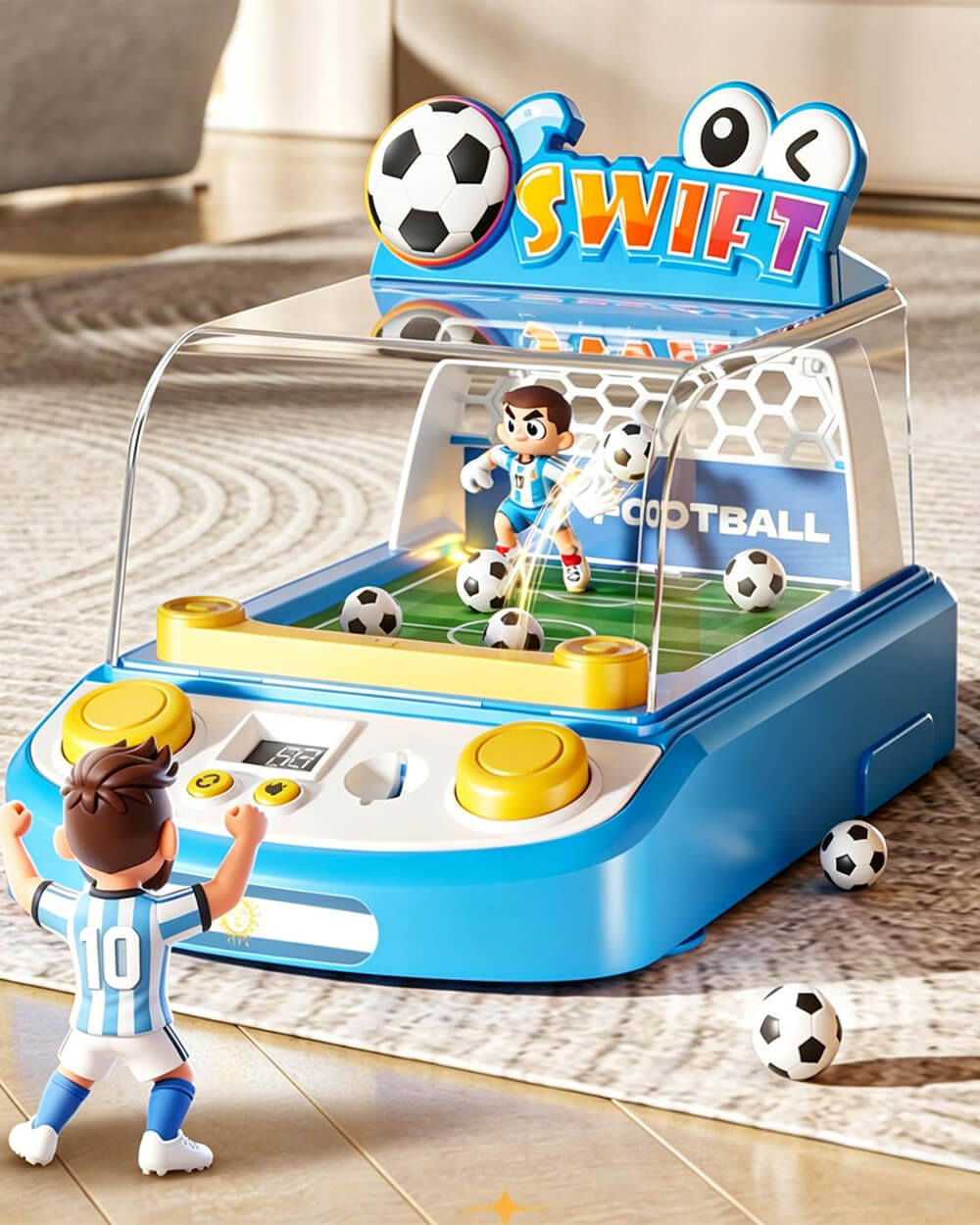 Kids Tabletop Soccer Game Interactive Arcade Soccer Machine with Light and Sound for One or 2-Player Play