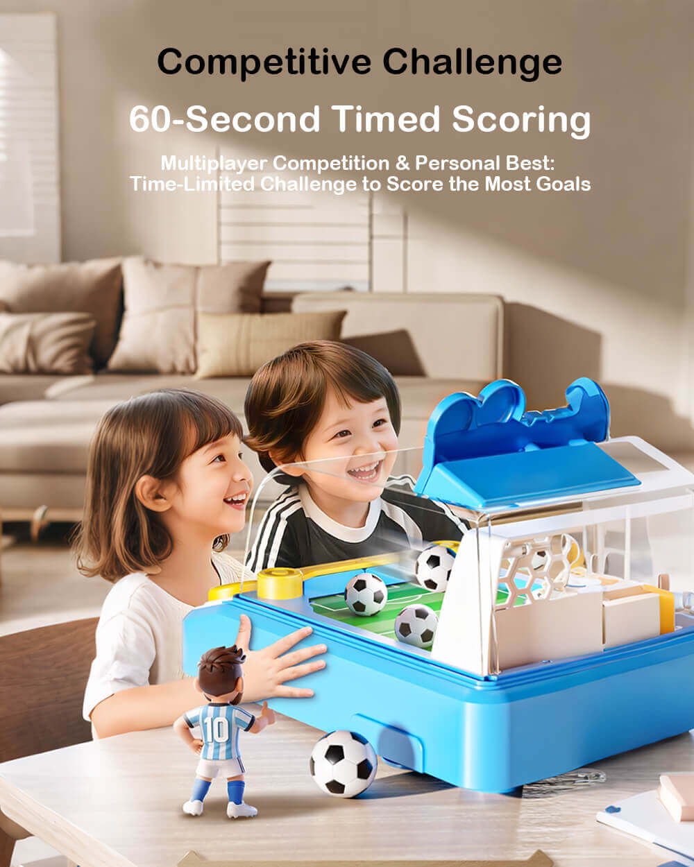 Kids Tabletop Soccer Game Interactive Arcade Soccer Machine with Light and Sound for One or 2-Player Play