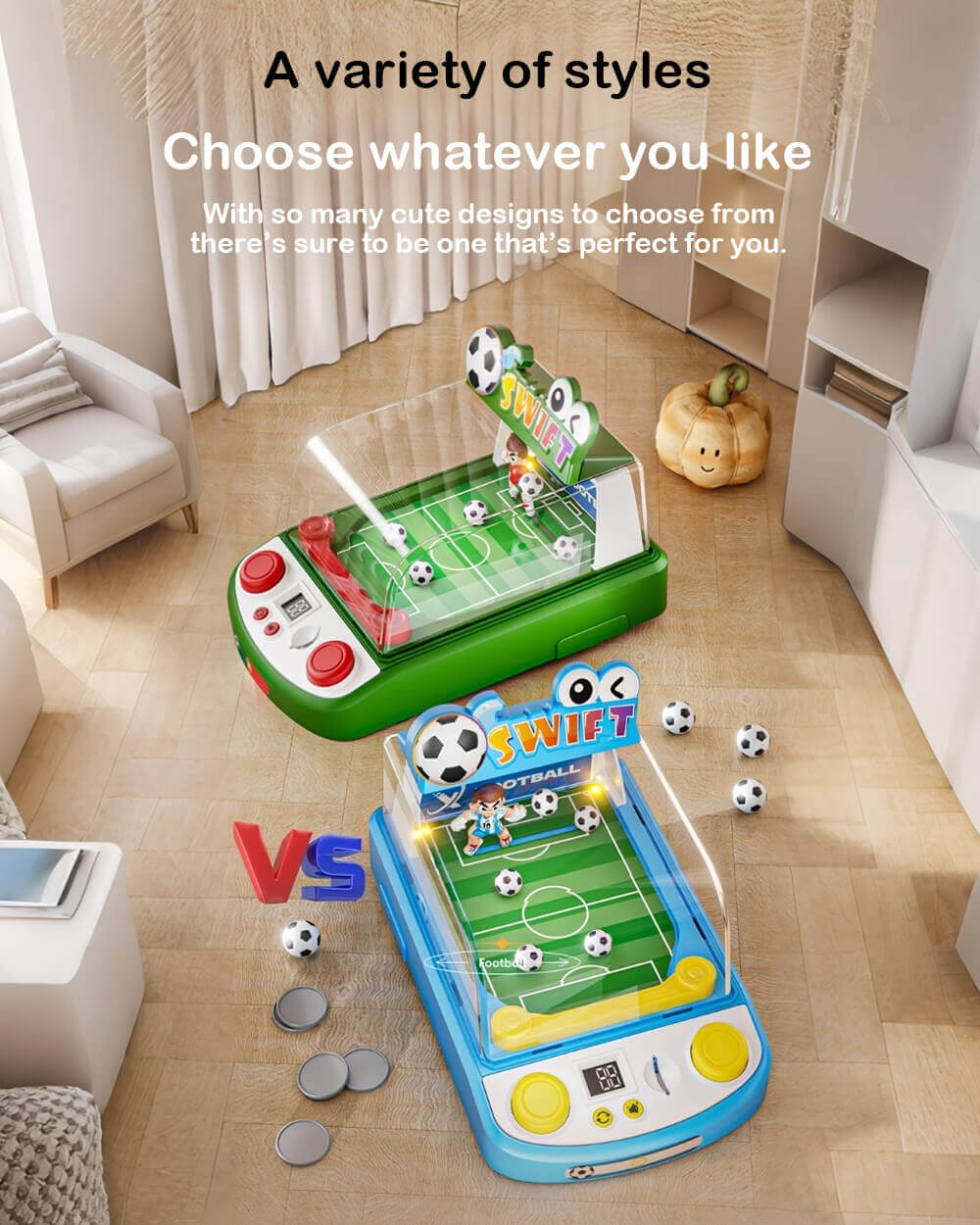 Kids Tabletop Soccer Game Interactive Arcade Soccer Machine with Light and Sound for One or 2-Player Play