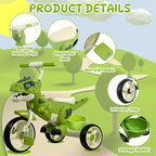 Toddler Dino Tricycle Adjustable Handlebars Ride-on Toy with Storage Basket Music and Light