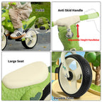 Toddler Dino Tricycle Adjustable Handlebars Ride-on Toy with Storage Basket Music and Light