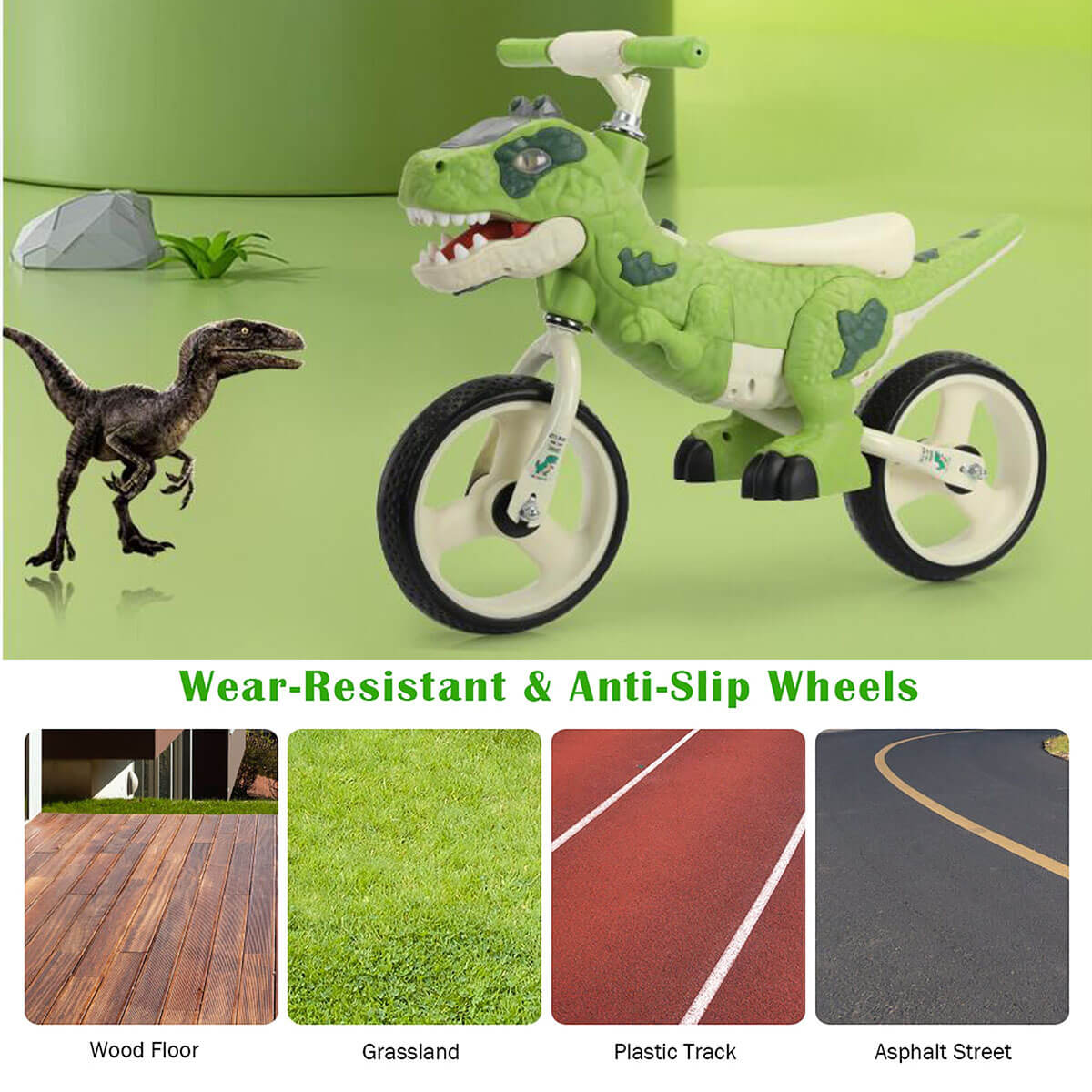 Kids Balance Bike/Tricycle Lightweight Frame Dinosaur Ride On Toys With Light & Music For Boys & Girls