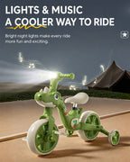 4 IN 1 Kids Tricycle Dino Toddler Balance Bike Push Tricycle with Lights and Music for Boys and Girls