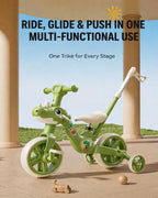 4 IN 1 Kids Tricycle Dino Toddler Balance Bike Push Tricycle with Lights and Music for Boys and Girls