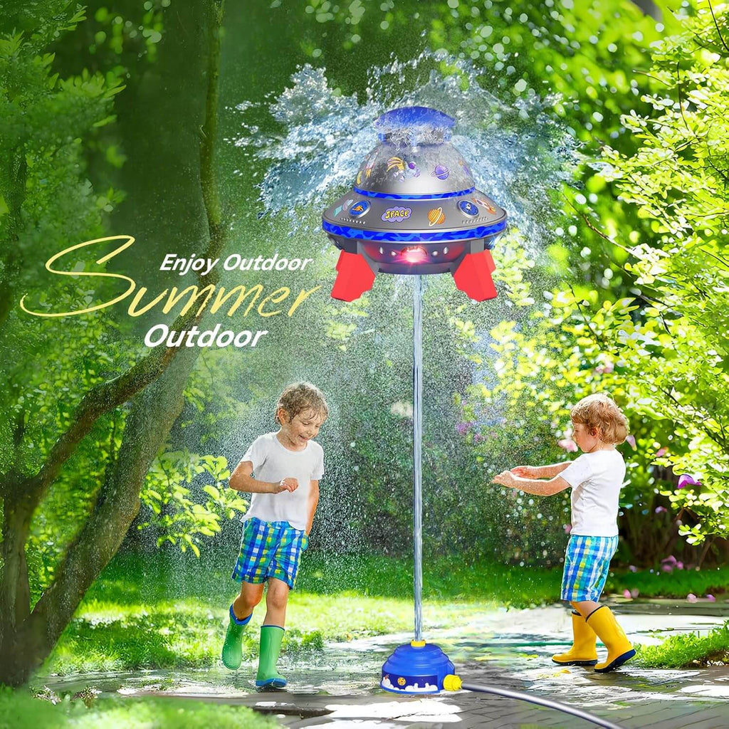 Kids UFO Rocket Sprinkler 360° Rotating Summer Water Pressure Lift Sprinkler Outdoor Water Toy